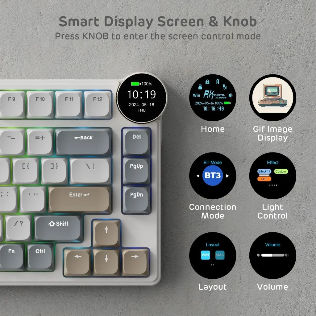 Royal Kludge N80 „Pearly Dawn“ zema profila tastatūra attēls 3