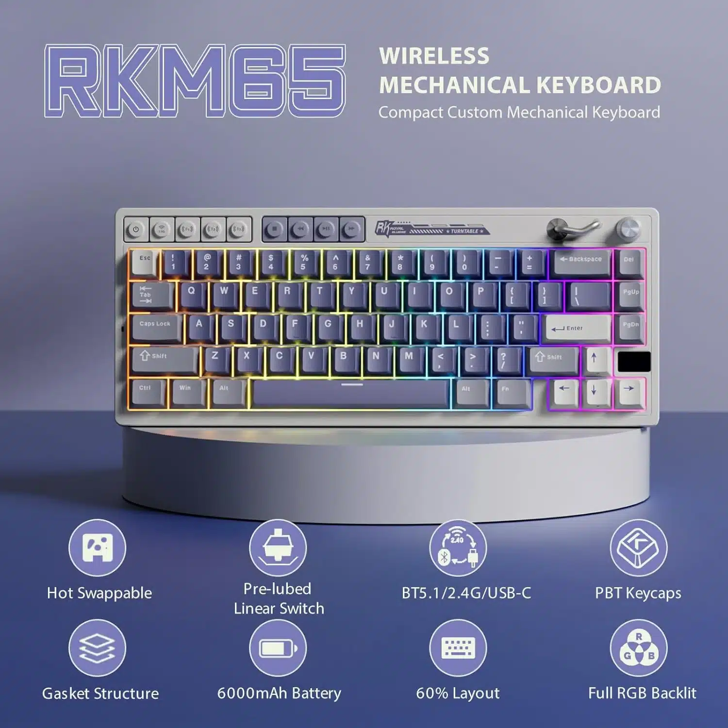 Royal Kludge M65 (Ocean Blue) attēls 2