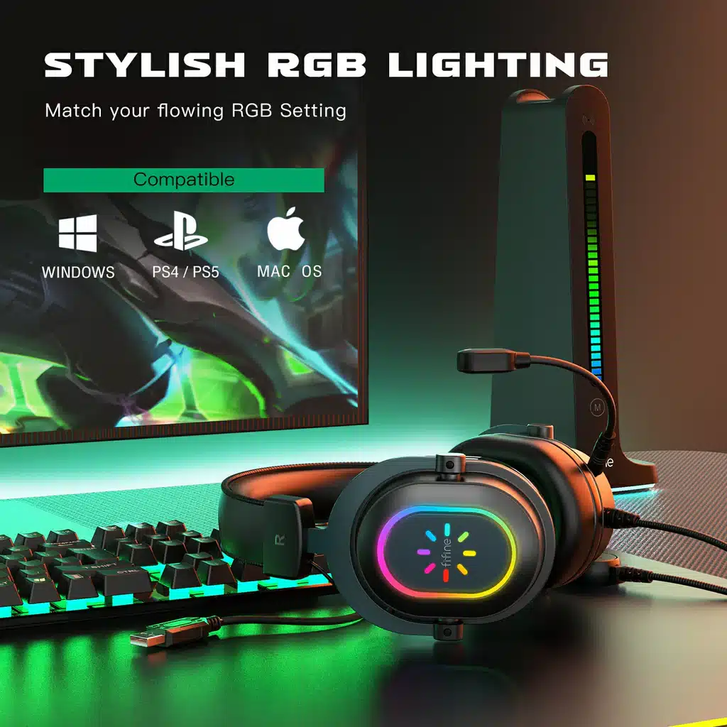Fifine H6 RGB spēļu austiņas (melnas) attēls 3